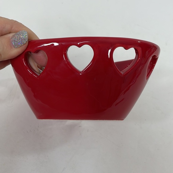 Valentine’s Day Candy Dish /Trinket Red Glazed Ceramic Heart Cut Outs CVS 2011 - Picture 5 of 9